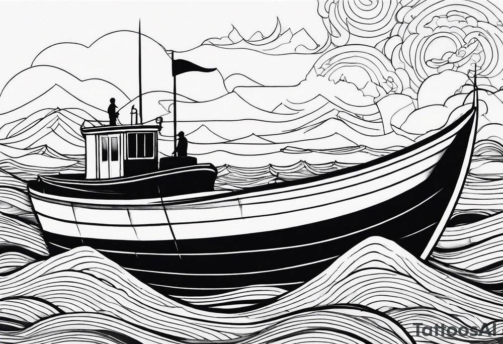 BOAT IN SEA WITH PEOPLE tattoo idea