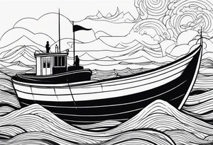 BOAT IN SEA WITH PEOPLE tattoo idea