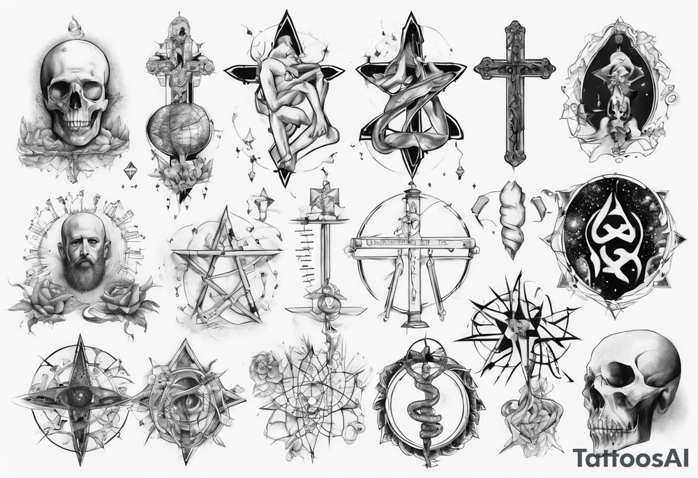 The study of human body and religion combined with emphasis on science tattoo idea