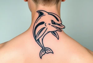 Cartoon mischevious teen age dolphin tattoo idea