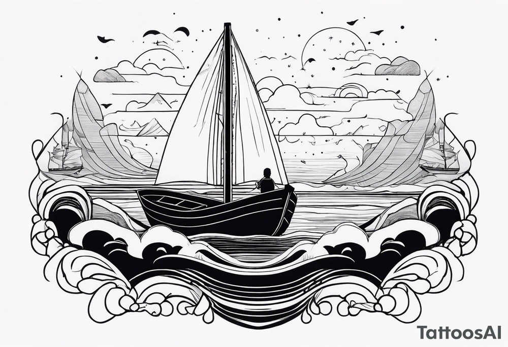 BOAT IN SEA WITH PEOPLE tattoo idea