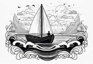 BOAT IN SEA WITH PEOPLE tattoo idea