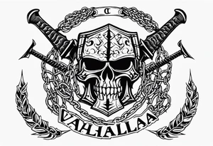 Valhalla round shield axe barbed wire chains tattoo idea