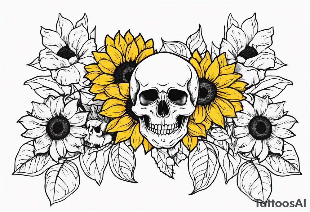 skull with sunflowers tattoo idea
