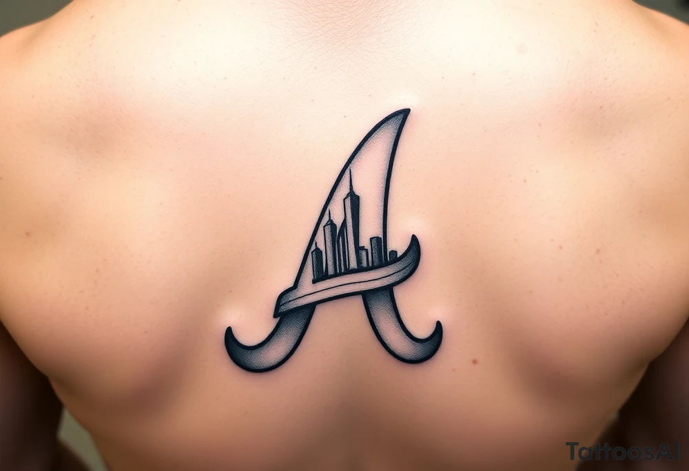 Atlanta Braves letter logo “A” with 3D skyline incorporated in the letter tattoo idea