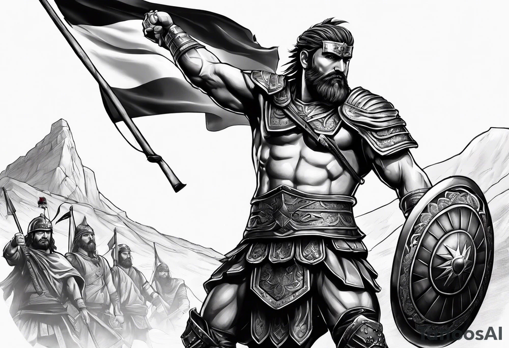 Macedonian warrior holding flag tattoo idea