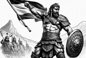 Macedonian warrior holding flag tattoo idea