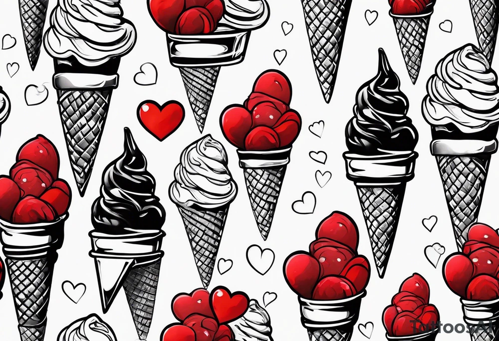 black and white ice cream cone with small red heart on it somewhere. tattoo idea