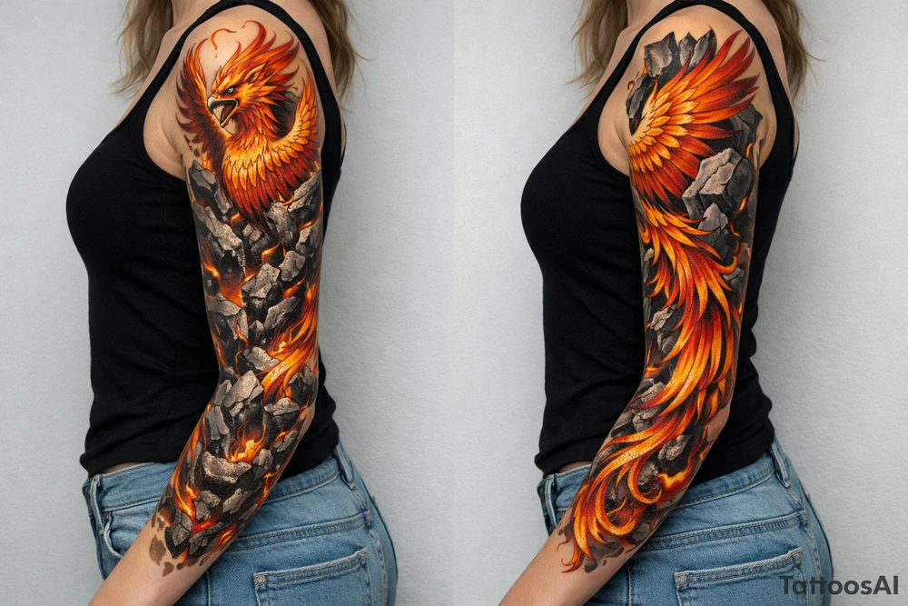 A phoenix come out of the rocks tattoo idea