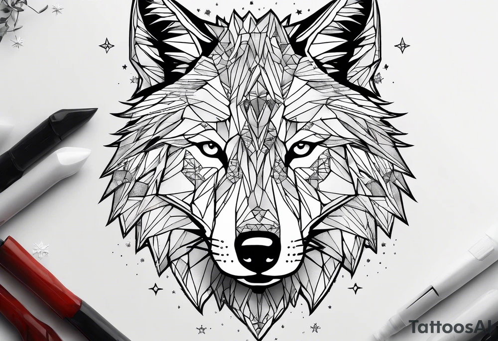 Constellation, animal wolf snow , géométric tattoo idea