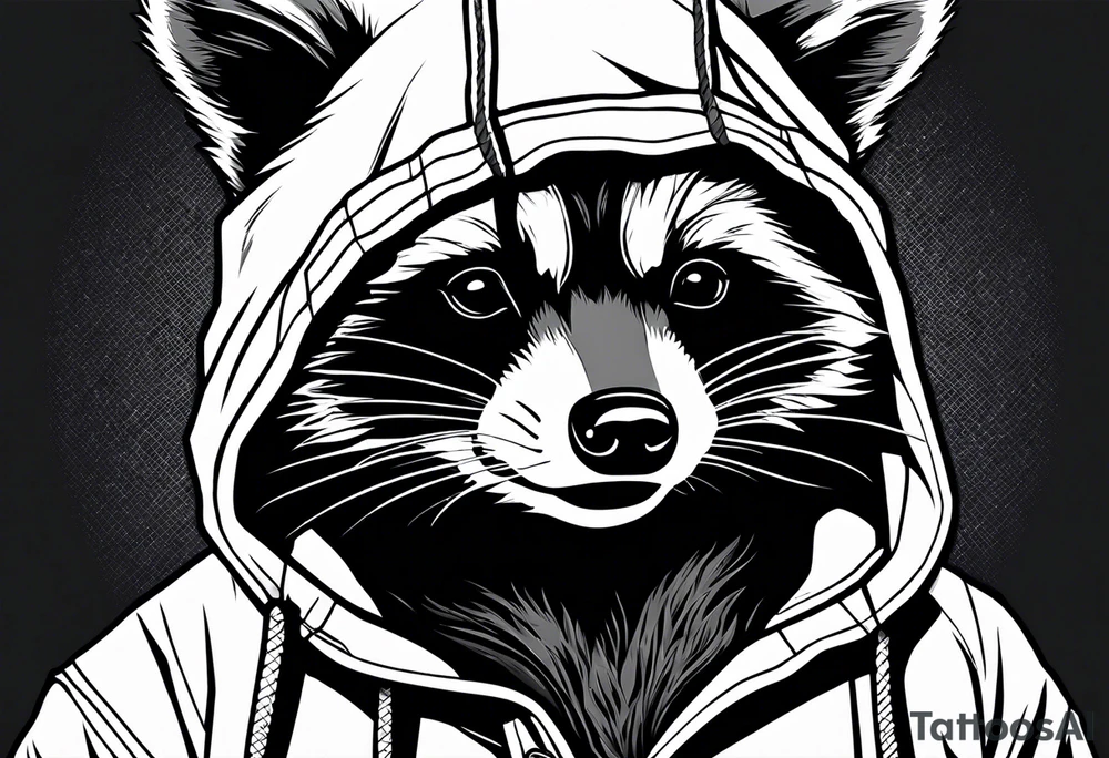 raccoon wearing a Superman hoodie tattoo idea