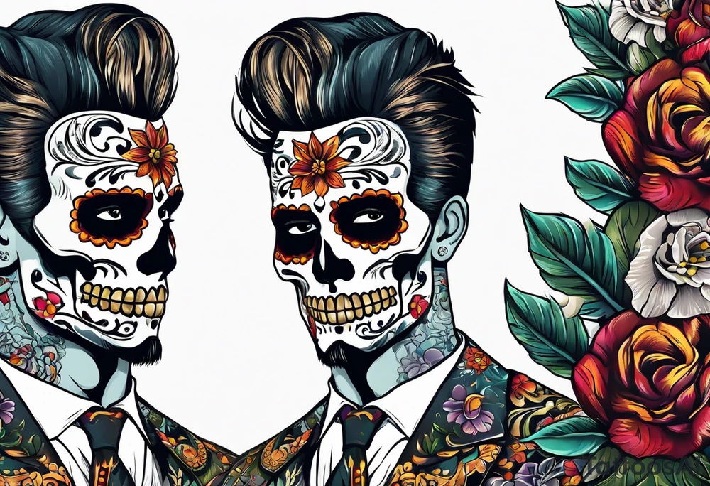 day of dead,man,standing,horizontal,cover up tattoo idea