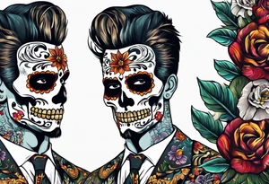 day of dead,man,standing,horizontal,cover up tattoo idea