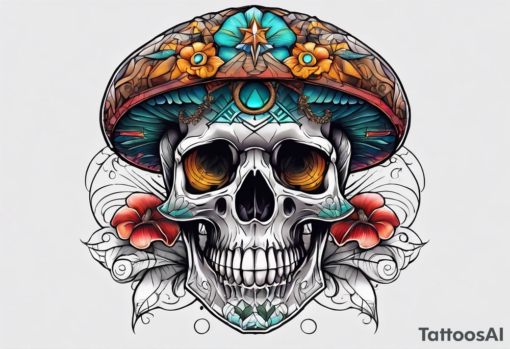 Third eye mushroom skull tattoo idea