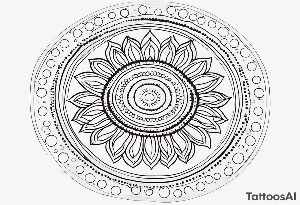 simple sunshine mandala made of black dots with circles tattoo idea