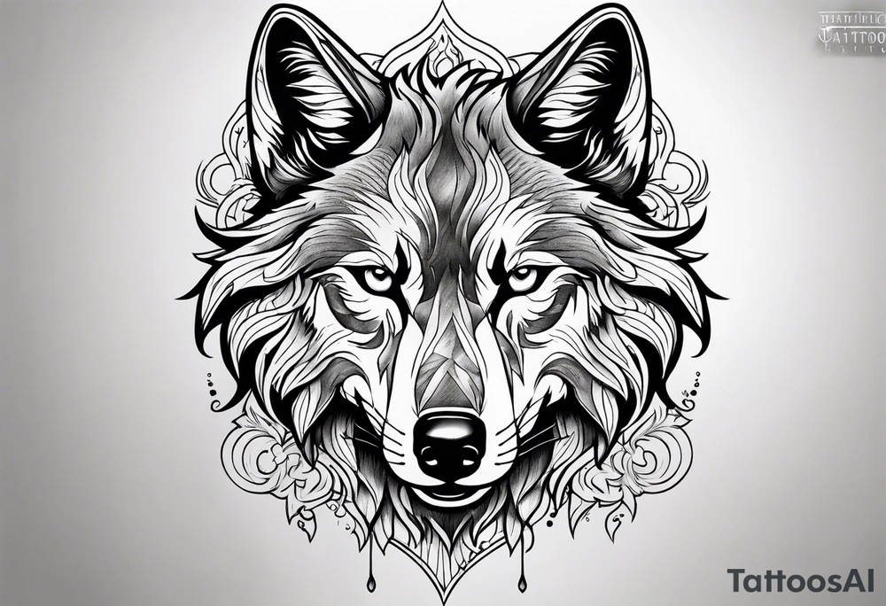 Wolf rising from flames tattoo idea