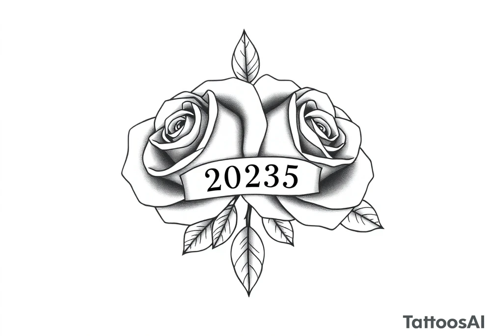 two beautiful roses intertwined, with "2025" written between them tattoo idea