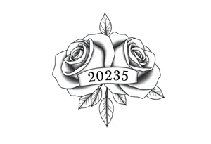 two beautiful roses intertwined, with "2025" written between them tattoo idea