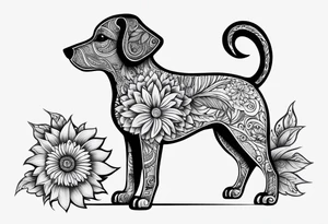 Alebrije dog with sunflowers tattoo idea