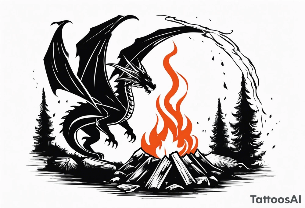 Campfire with a flame. The flame transforming into a dragon. Also the fire writes 'may death find you alive'. tattoo idea