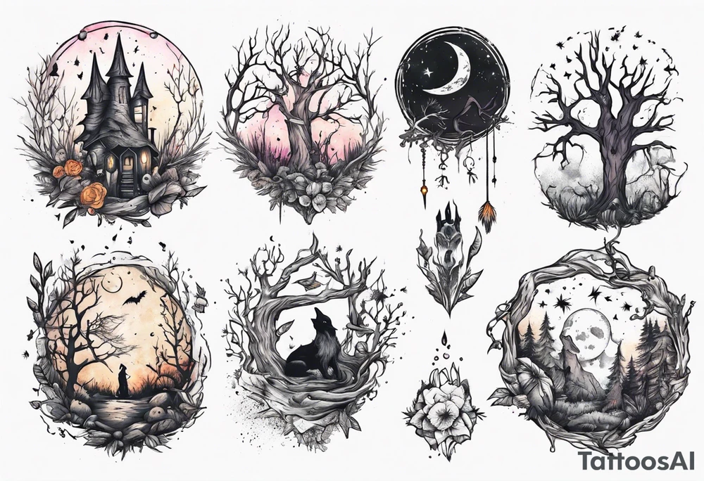 witchy grungy nature magic tattoo idea