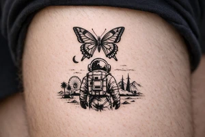 Coachella music festival, without the title of the festival, with astronaut, butterfly tattoo idea