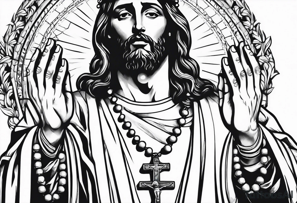 Jesus hands with a rosary tattoo idea