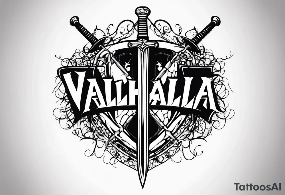 Valhalla sword shield barb wire tattoo idea