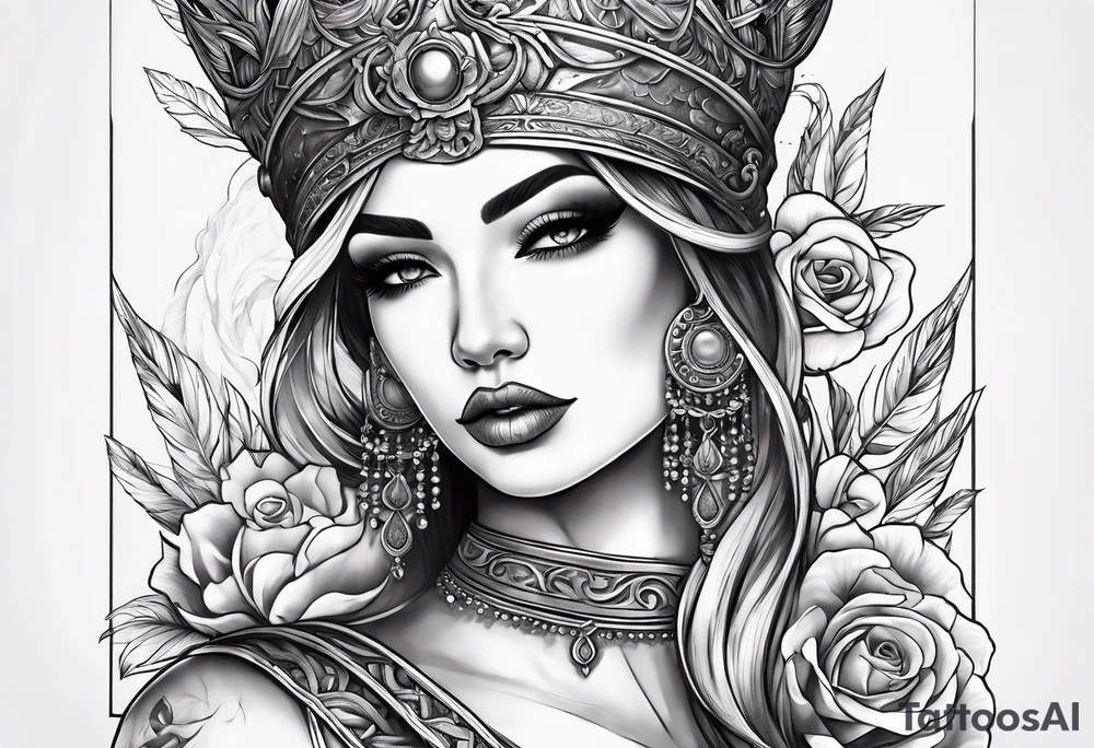 Blind folded goddess with libra and dagger tattoo idea