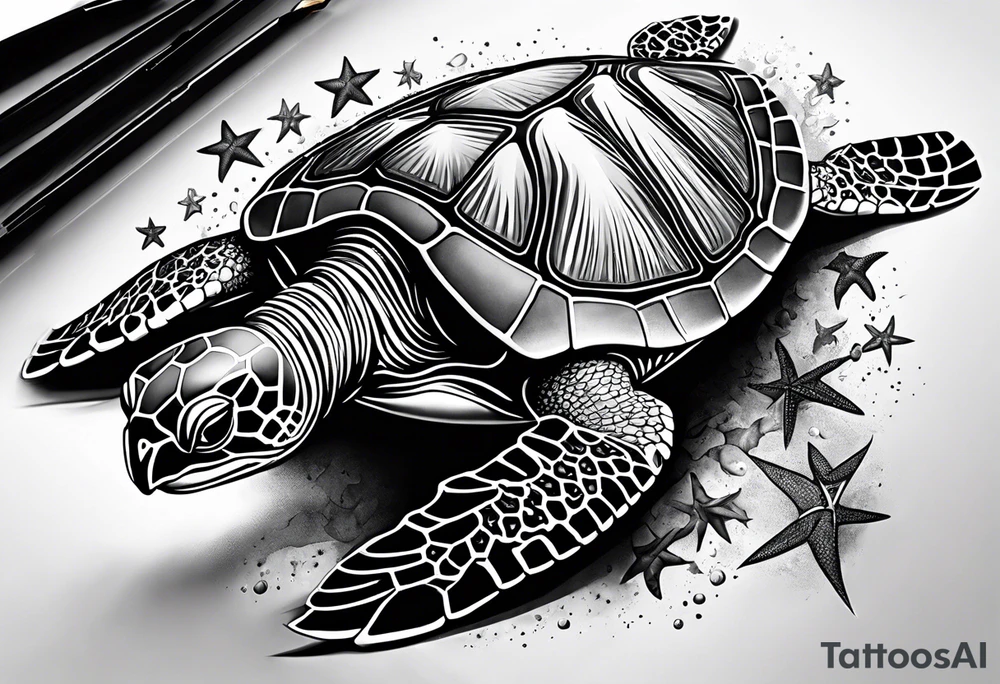 sea turtle star fish tattoo idea