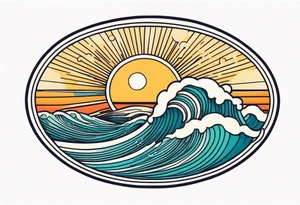 ocean waves with sun tattoo vintage traditional simple and bold colors tattoo idea