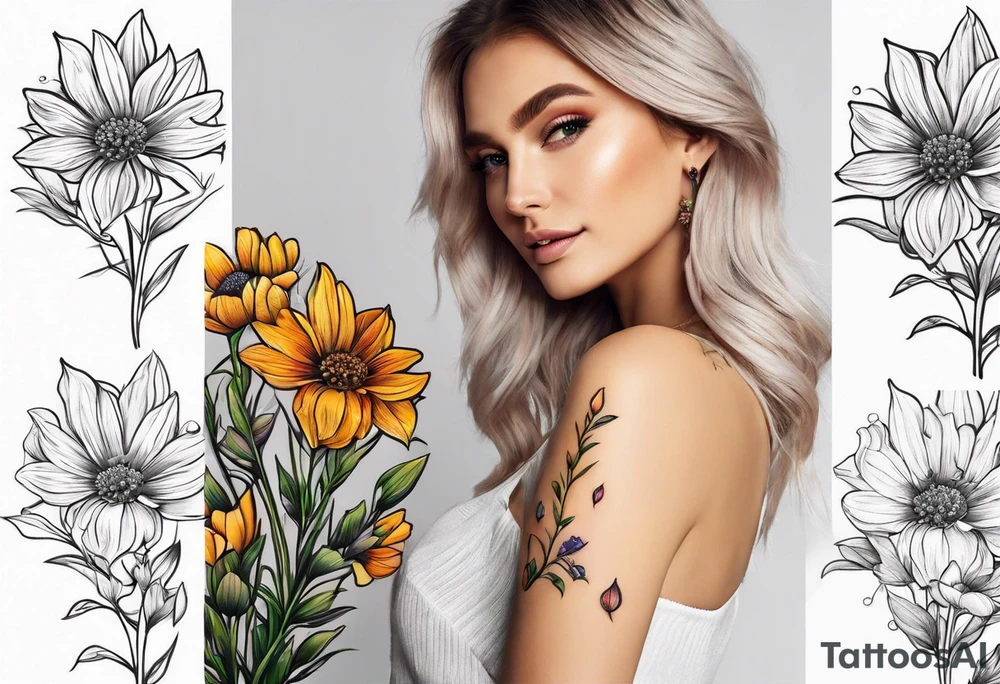 simple long stem wildflower bouquet tattoo idea