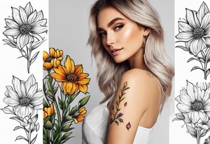simple long stem wildflower bouquet tattoo idea
