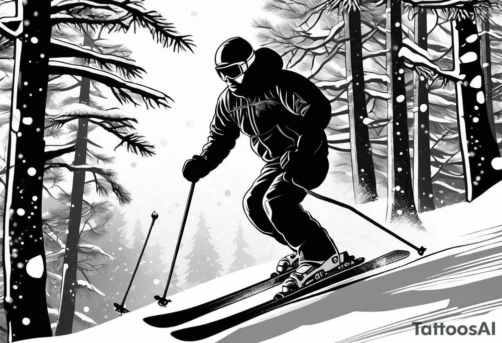 snow skier on mountain with large trees tattoo idea snow skier on mountain with large trees tattoo idea
