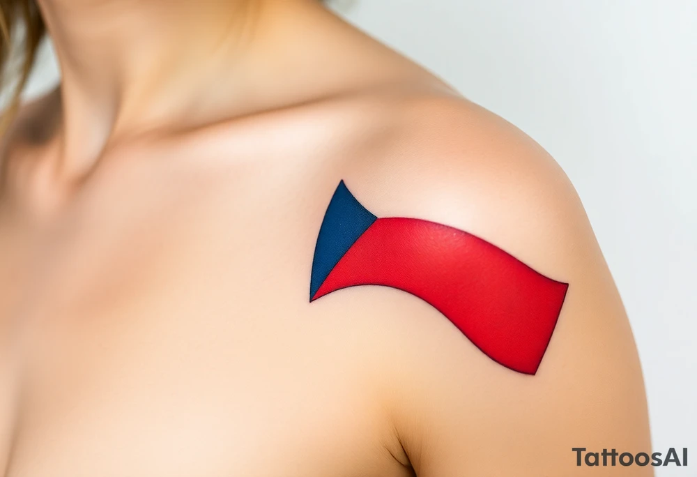 A waving Czech flag with realistic fabric texture, its red, white, and blue colors appearing vibrant and dynamic. tattoo idea