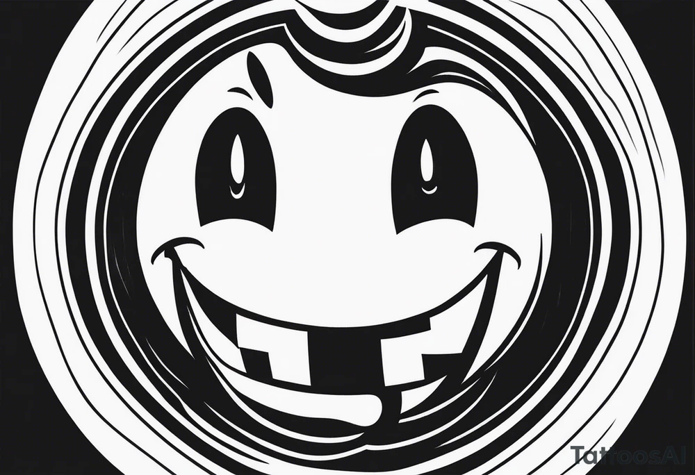 A black and white, fine-lined picture silhouette with a very simple and tiny smiley in the middle tattoo idea