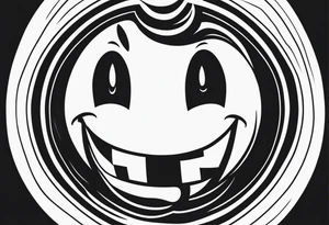 A black and white, fine-lined picture silhouette with a very simple and tiny smiley in the middle tattoo idea