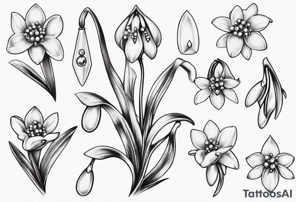Snowdrop with jewels tattoo idea
