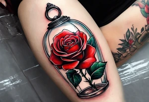 a red rose under a glass dome tattoo idea