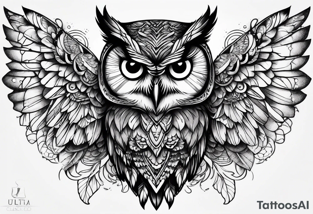 An owl with Dead head moth wings tattoo idea