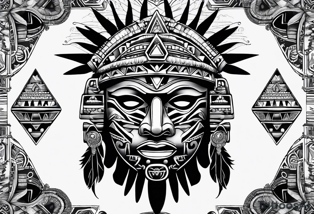 toroids, pyramids, Aztec teaky mask, native american tattoo idea