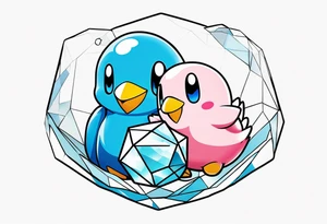 kirby and piplup holding a shiny crystal tattoo idea
