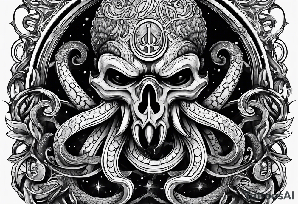 Kraken, up close,  with rune on forehead tattoo idea