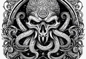 Kraken, up close,  with rune on forehead tattoo idea