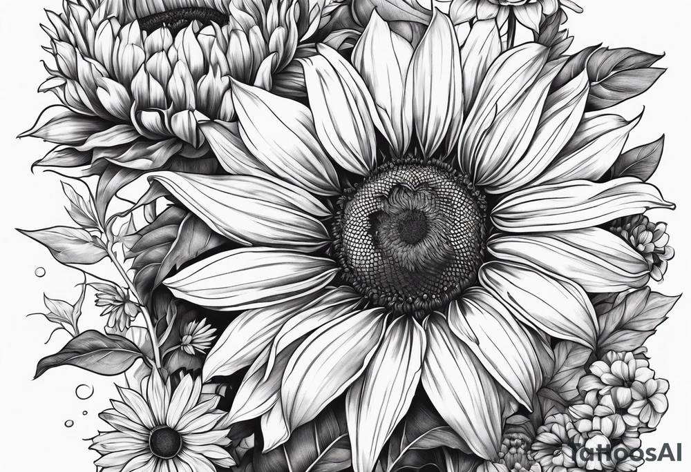 sunflowers, Daisy, wildflower, sleeve tattoo idea