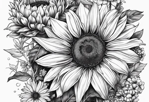 sunflowers, Daisy, wildflower, sleeve tattoo idea