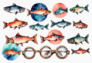a salmon wearing round glasses tattoo idea
