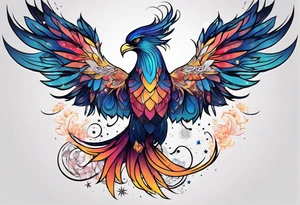 Constellation, animal phoenix , snow , géométric , flower tattoo idea