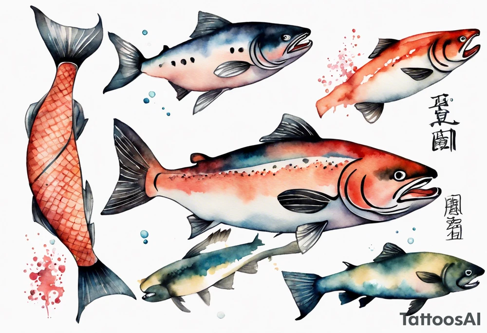 watercolor of salmon tattoo idea