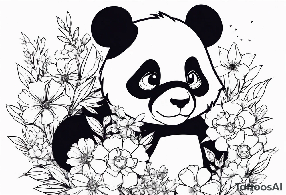 Panda SD gundam, surrounded by flowers half sleeve tattoo idea Panda SD gundam, surrounded by flowers half sleeve tattoo idea